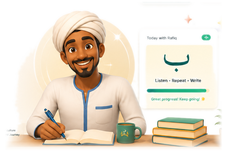 Rafiq guiding an Arabic lesson